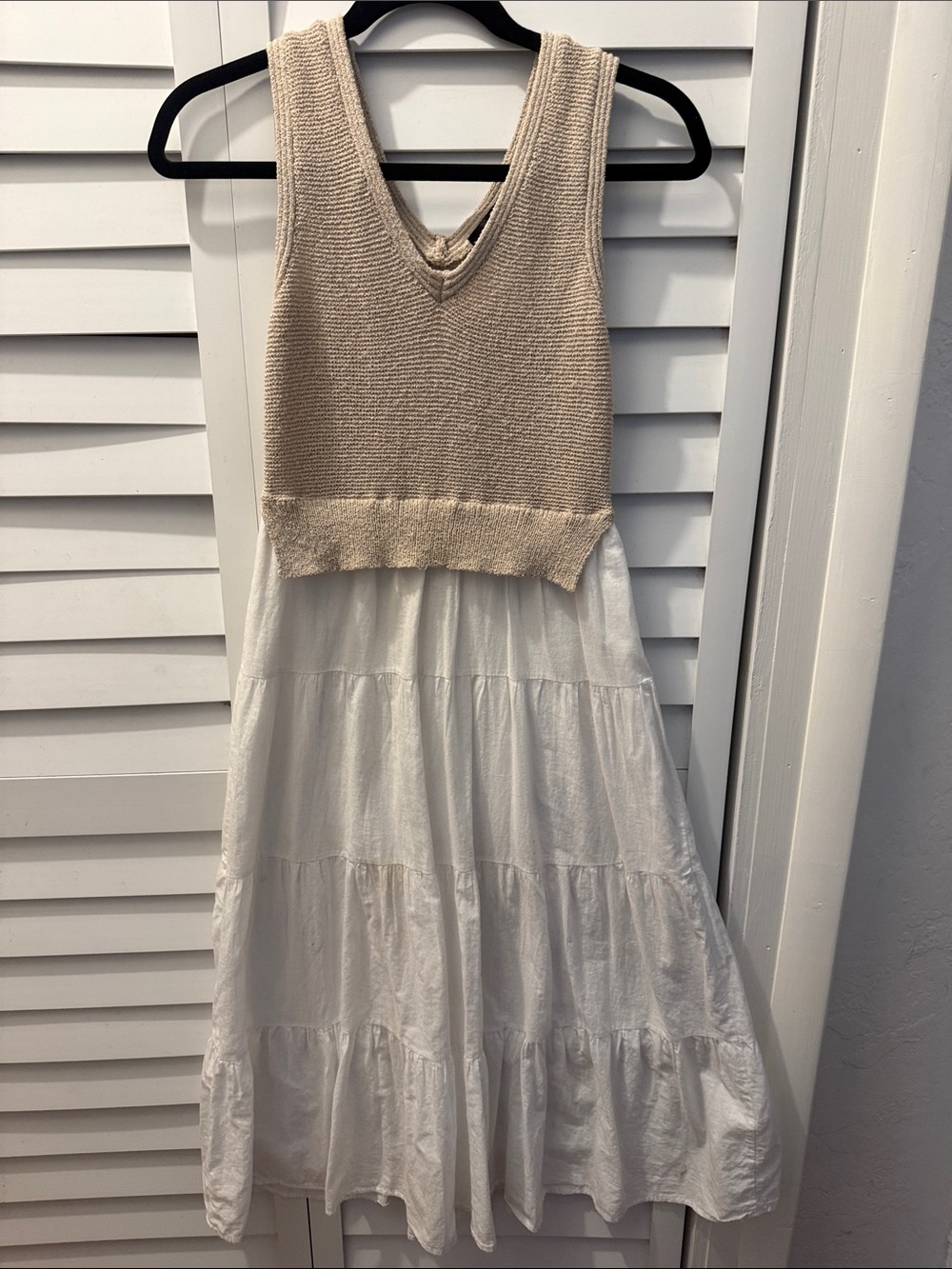 Say What Beige Knit Bodice White Tiered Skirt Girls Dress